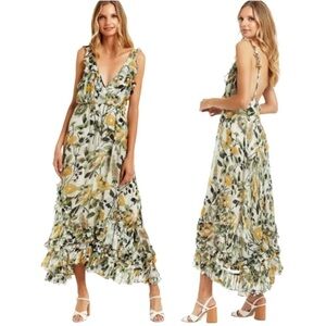 Secret Mission Dress Celia Georgette Maxi Dress in Yellow Poppy Floral NWT